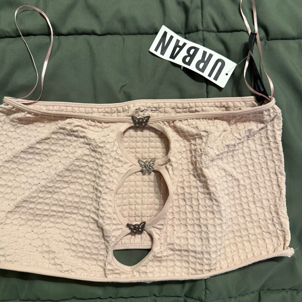 Nude Pink Textured Butterfly Cutout Tube Top